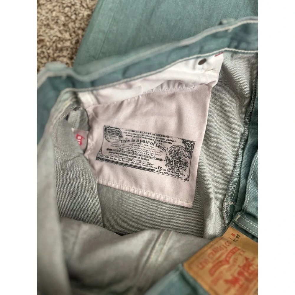 Levi's 501XX Sage Green Teal Denim Jeans Men's 38x32 Rare‎ Blank Red Tab